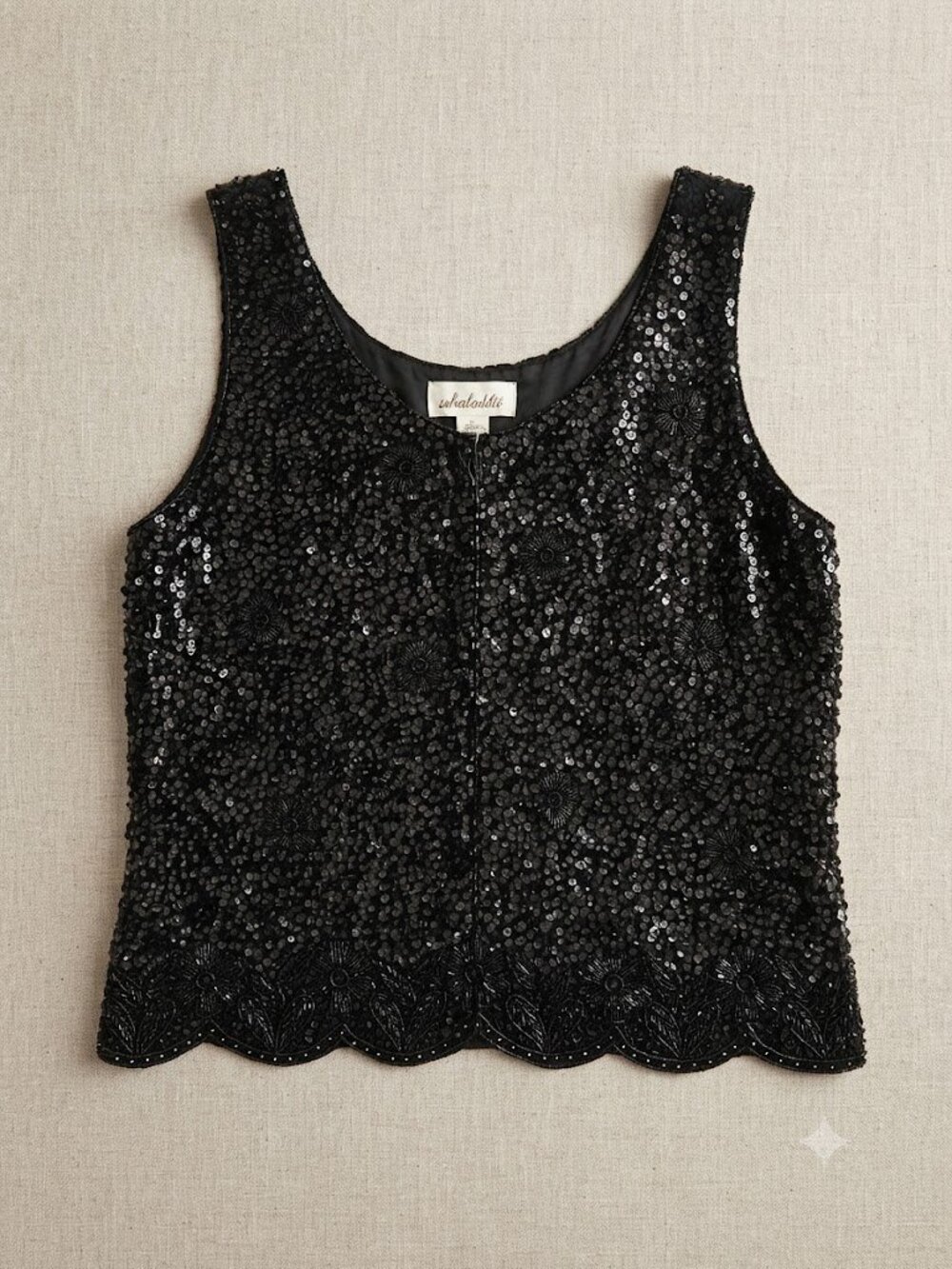 RARE Vintage Ohrbacks 100% Wool Black Sequin Beaded Tank Top Large Flaw Glam 60s